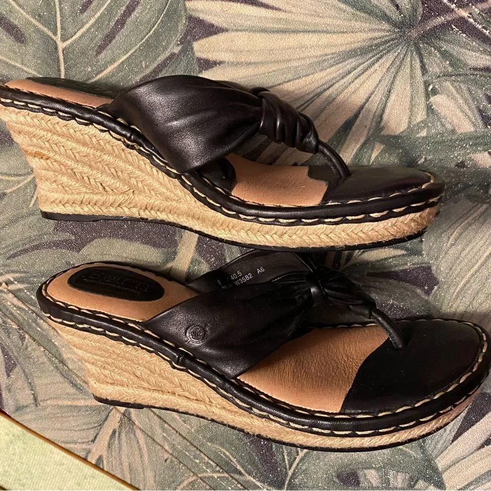 ☘️ Born espadrilles black Leather upper, Wedge Slide Sandal size 9